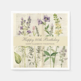 Guardanapo De Papel Soft Botanical Vintaqe Wildflower 80th Birthday