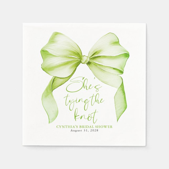 Guardanapo De Papel Soft Green Bow She's Tying the Knot Bridal Shower (Frente)