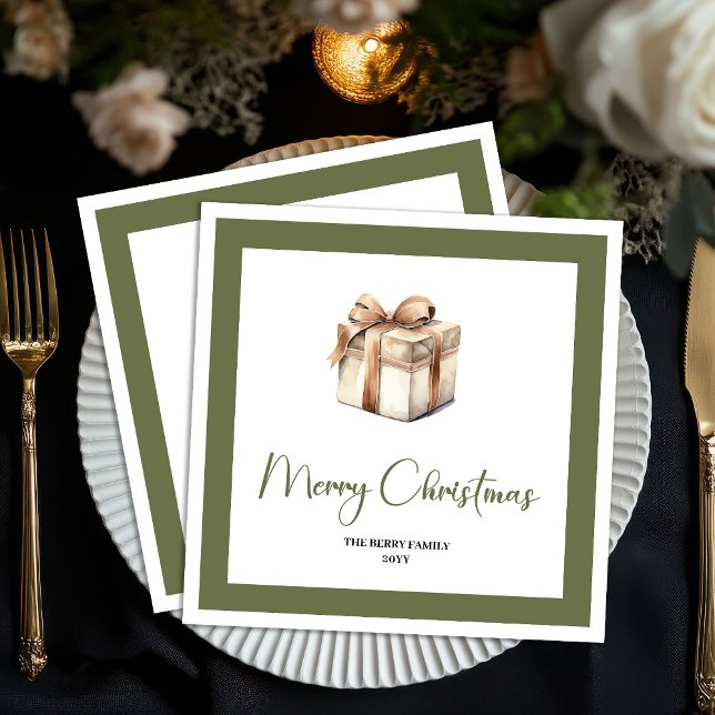 Guardanapo De Papel Soft Neutral Christmas Gift Personalized Napkins (Soft Neutral Christmas Tree Personalized Napkins)