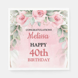 Guardanapo De Papel Soft Pink & Sage Green Roses Any Year Birthday
