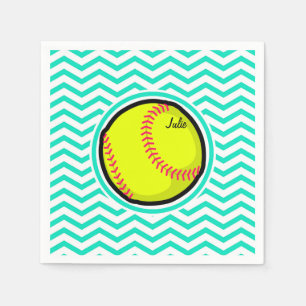 Guardanapo De Papel Softball; Aqua Green Chevron
