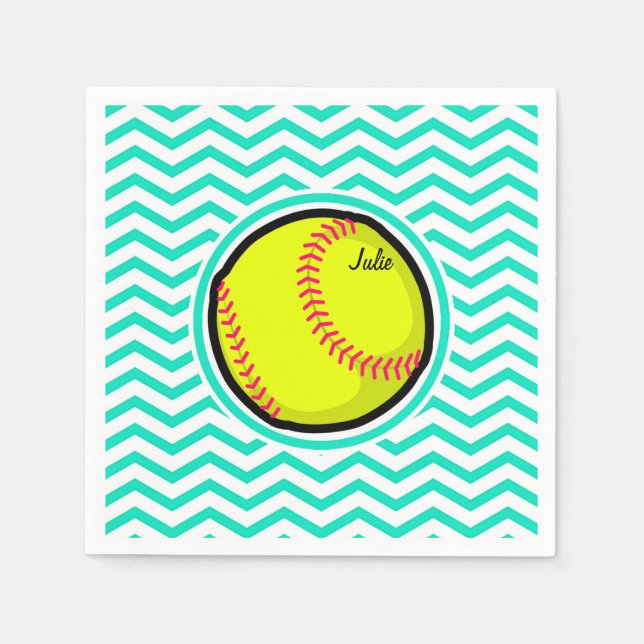 Guardanapo De Papel Softball; Aqua Green Chevron (Frente)