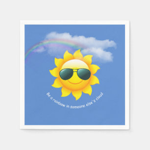 Guardanapo De Papel sol amarelo com óculos escuros e arco-íris