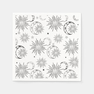 Guardanapo De Papel Sol Celestial Caprichoso Preto e Branco Aniversári