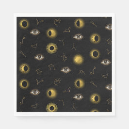 Guardanapo De Papel Sol Celestial Dourado Negro e Lua