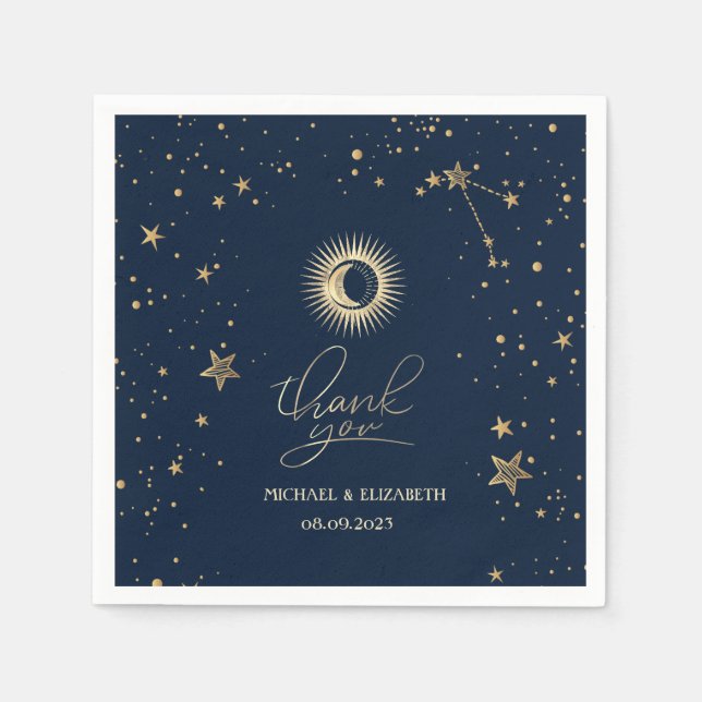 Guardanapo De Papel Sol Dourado Celestial E Estrelas Da Lua (Frente)