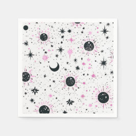 Guardanapo De Papel Sol Lua Estrelas Celestiais Preto e Rosa