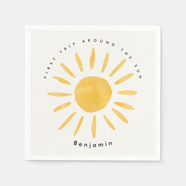 Guardanapo De Papel sol primeiro aniversario aquarela sol (Frente)