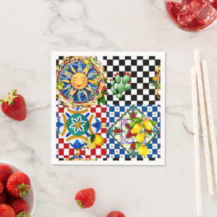 Guardanapo De Papel Sol siciliano,limão,azulejos mediterrâneos