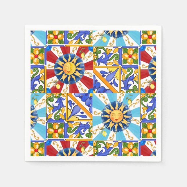 Guardanapo De Papel Sol siciliano, majolica, limão, (Frente)