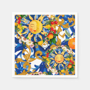 Guardanapo De Papel Sol siciliano,meia lua,verão,majolica,limão