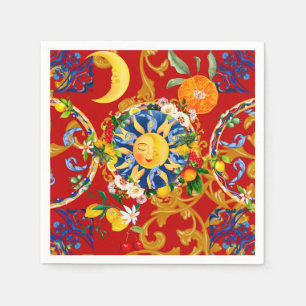 Guardanapo De Papel Sol siciliano,meia lua,verão,majolica,limão arte,