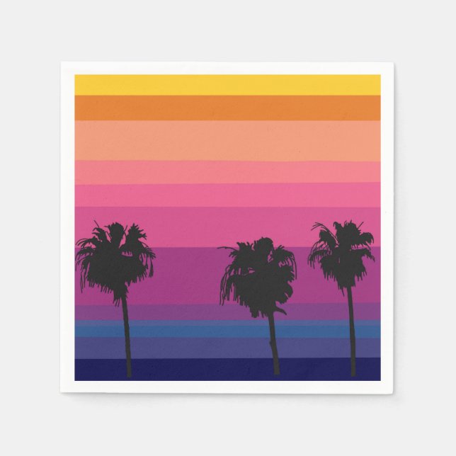 Guardanapo De Papel Sol vibrante com silhuetas de palmeiras (Frente)