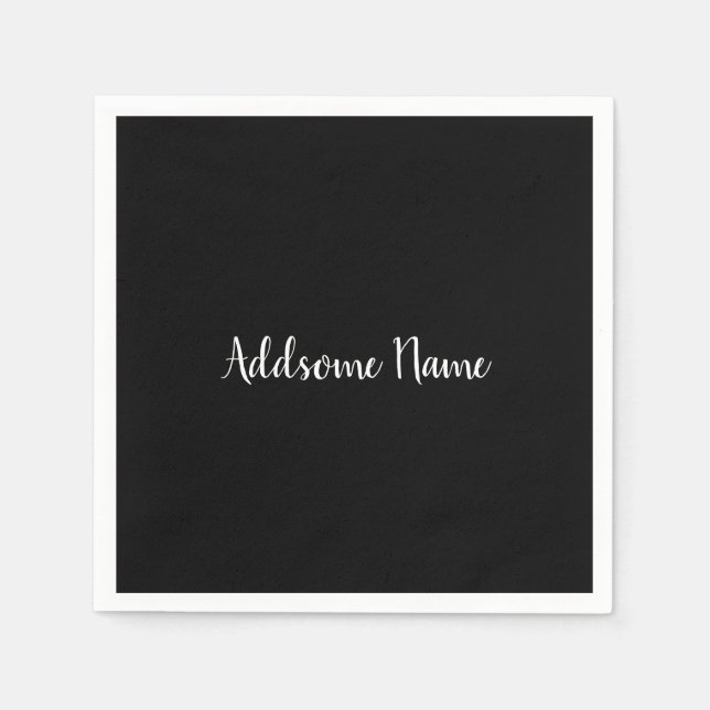 Guardanapo De Papel Solid Color Modern Basic Black Monogrammed Napkins (Frente)
