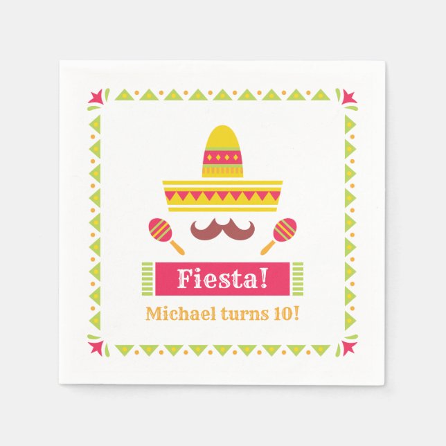 Guardanapo De Papel Sombrero Mustache Maracas Fiesta Napkins (Frente)