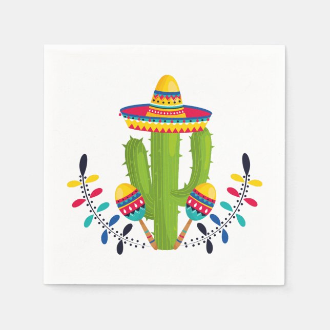 Guardanapo De Papel Sombrero vestindo Cactus com Maracas (Frente)