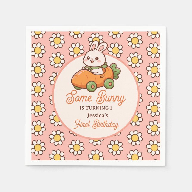 Guardanapo De Papel Some Bunny Floral Easter Girl 1st Birthday Party (Frente)