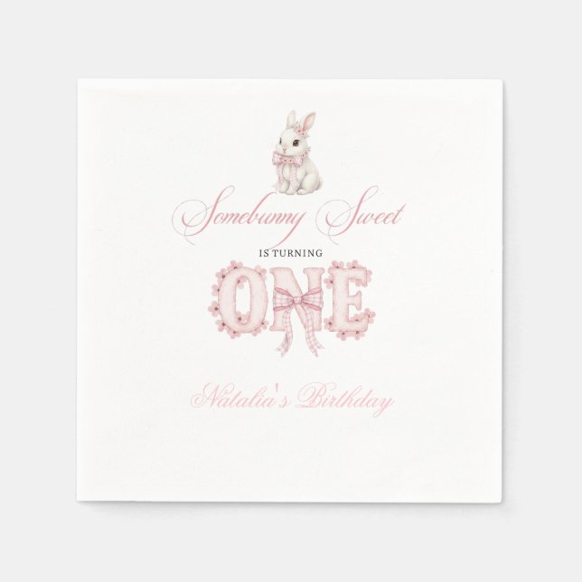 Guardanapo De Papel Somebunny Sweet 1st Birthday Spring Floral Invitat (Frente)