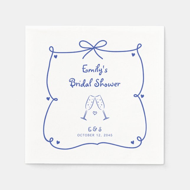 Guardanapo De Papel Something Blue Whimsical Hand Drawn Bridal Shower (Frente)