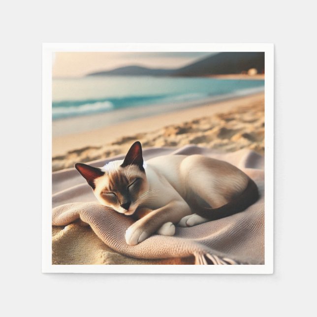 Guardanapo De Papel Soneca de Gato Siamês perto da praia (Frente)