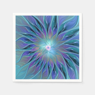Guardanapo De Papel Sonho de Flor Roxa Azul Arte Fractal Abstrata
