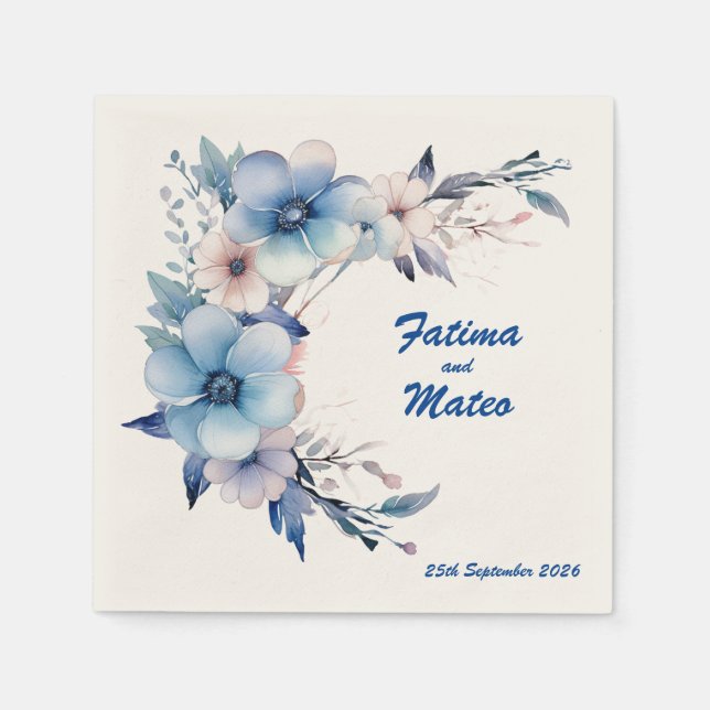 Guardanapo De Papel Sonhos em Azul: Casamento Personalizado Napkins (Frente)