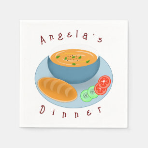 Guardanapo De Papel Sopa Jantada deliciosa com pão e legumes