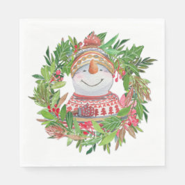 Guardanapo De Papel Sorriso Snowman Wreath Natal