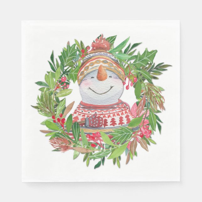 Guardanapo De Papel Sorriso Snowman Wreath Natal (Frente)