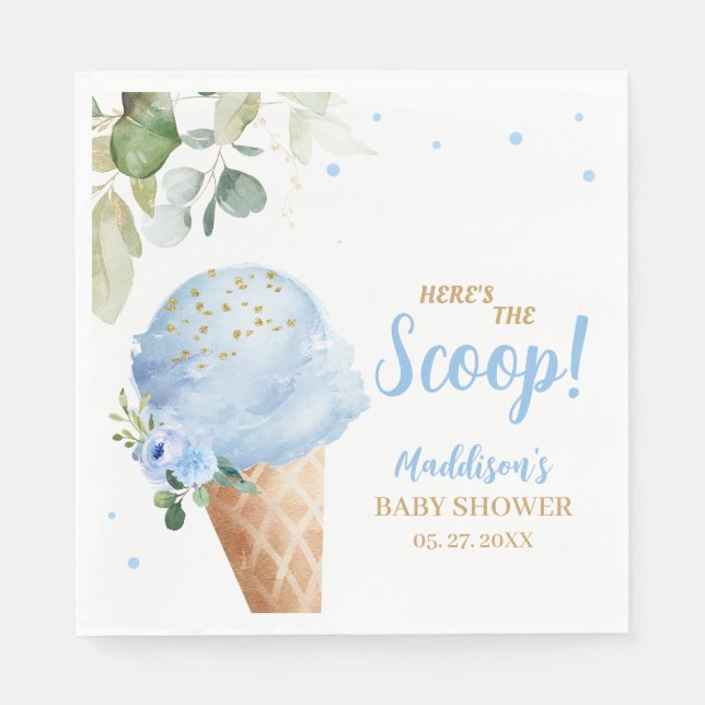Guardanapo De Papel Sorvete Azul Baby Shower  (Frente)