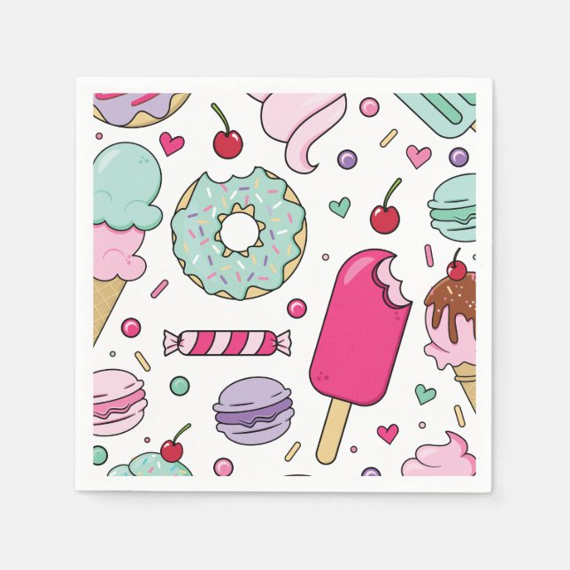 Guardanapo De Papel Sorvete Com Confeitos E Bolo De Aniversário (Frente)