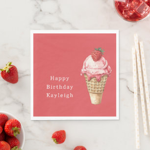 Guardanapo De Papel Sorvete de Morango Cone de Aniversário
