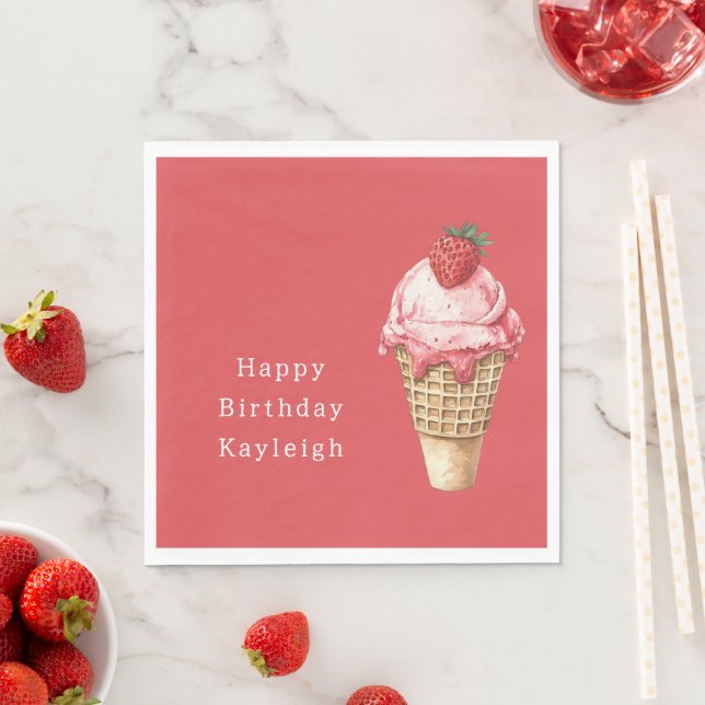 Guardanapo De Papel Sorvete de Morango Cone de Aniversário (Insitu)