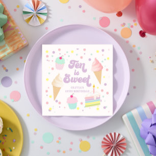 Guardanapo De Papel Sorvete e Bolo Dez é doce 10º aniversário