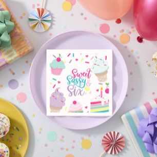 Guardanapo De Papel Sorvete e Bolo Doce Sassy Seis 6 Aniversário
