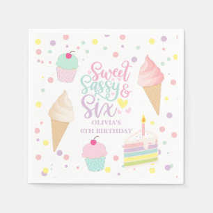 Guardanapo De Papel Sorvete e Bolo Doce Sassy Seis 6 Aniversário
