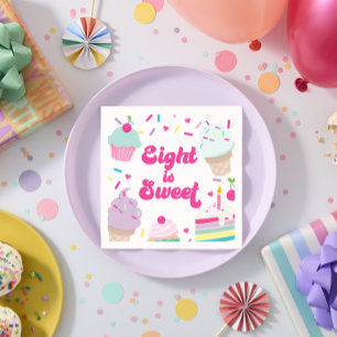 Guardanapo De Papel Sorvete e Bolo Oito é Doce 8º aniversário