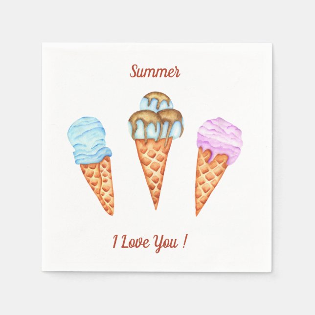 Guardanapo De Papel Sorvete Eu Te Amo Doce Verão  (Frente)