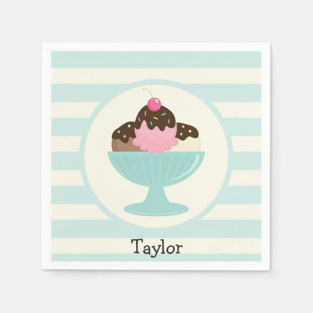 Guardanapo De Papel Sorvete napolitano Sundae; Cherry & Sprinkles (Frente)