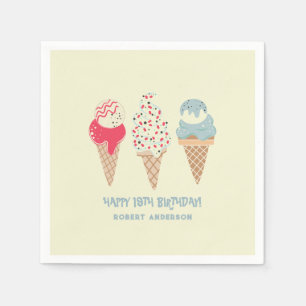 Guardanapo De Papel Sorvete Retroativo Cone 18º Aniversário Personaliz