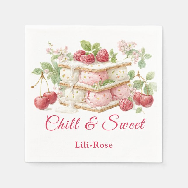 Guardanapo De Papel Sorvete Sandwich Day Watercolor (Frente)