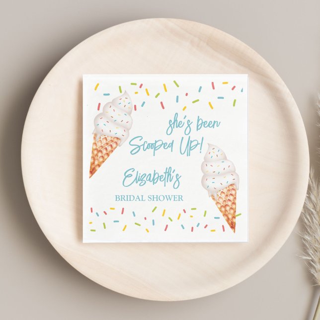 Guardanapo De Papel Sorvete servido em colheradas noivado personalizad (Scooped up ice cream bridal shower personalized napkins bridal shower tableware )