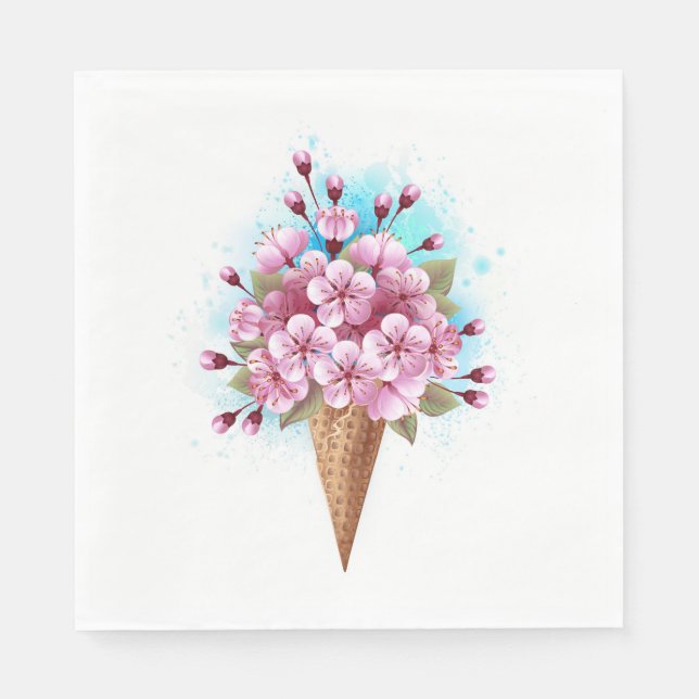 Guardanapo De Papel Sorvete Waffle Rosa Sakura Cone (Frente)