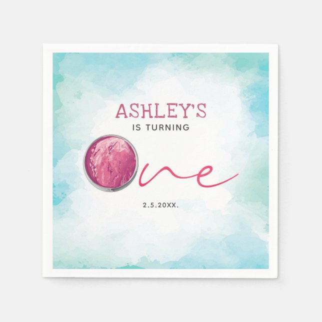 Guardanapo De Papel Sorvete Watercolor Primeiro Aniversário (Frente)