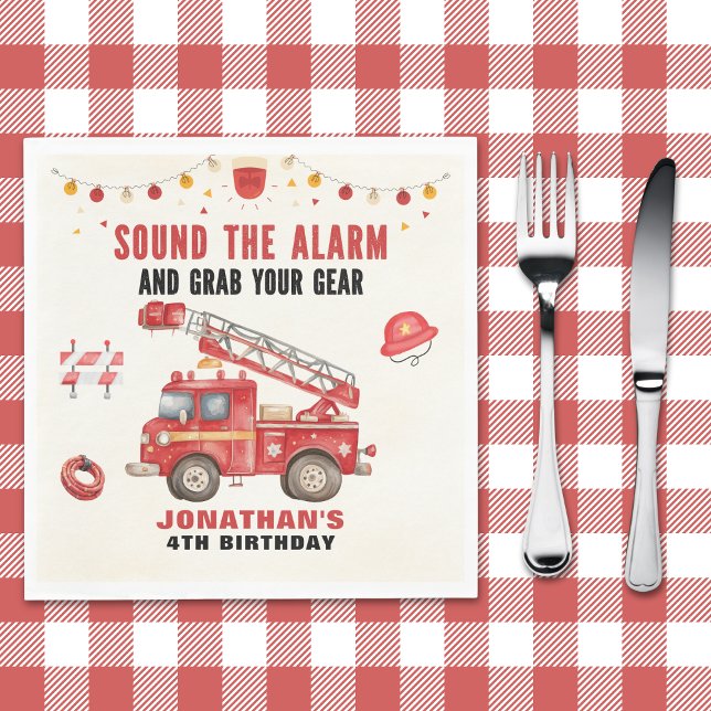 Guardanapo De Papel Sound the Alarm! Firefighter Birthday Boy Party (Criador carregado)
