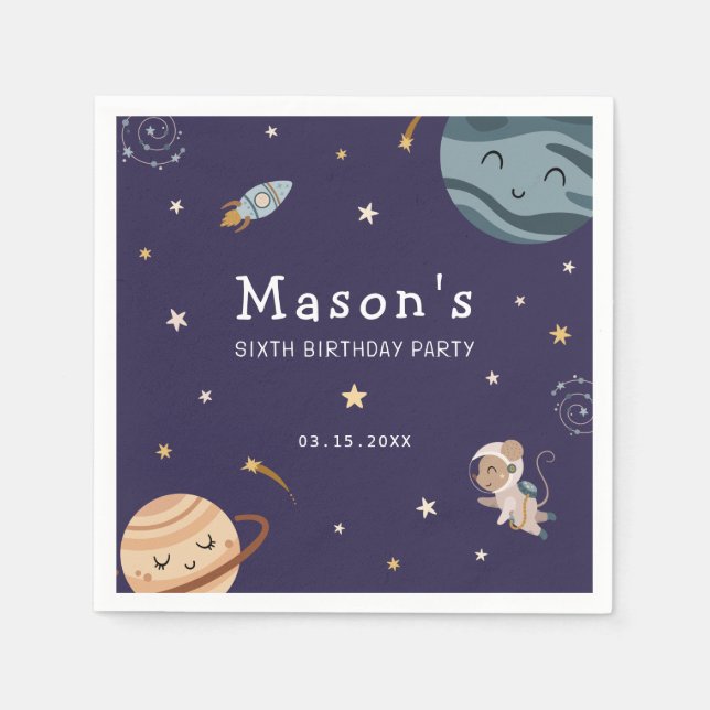Guardanapo De Papel Space Adventure Playful Kids Birthday Party (Frente)
