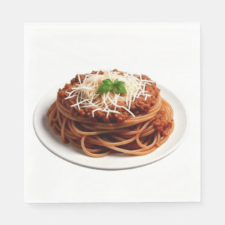 Guardanapo De Papel Spaghetti Bolognese com folhas de queijo e manjeri