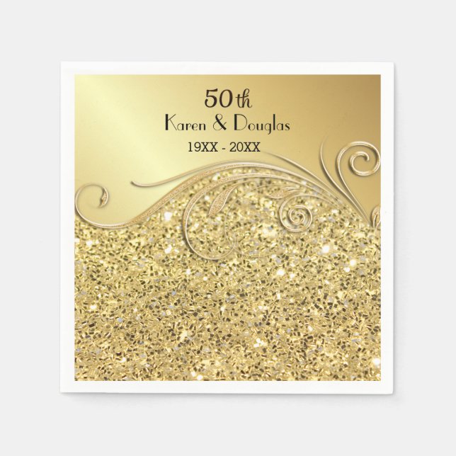 Guardanapo De Papel Sparkle Dourado 50º Aniversário de Casamento (Frente)
