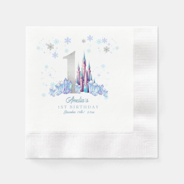 Guardanapo De Papel Sparkle Silver Frozen Kingdom Castle primeiro aniv (Frente)