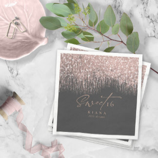 Guardanapo De Papel Sparkles Sweet XVI Rosa Dourado/Blk ID912